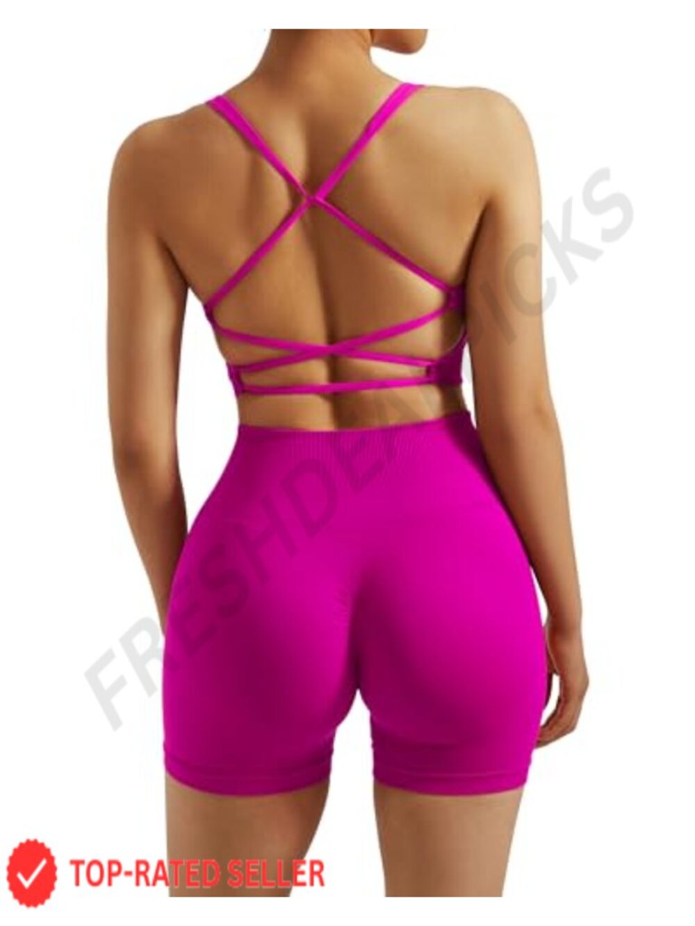 RXRXCOCO Seamless Workout Set 2 Piece Strappy Sports Bra Scrunch Butt Shorts